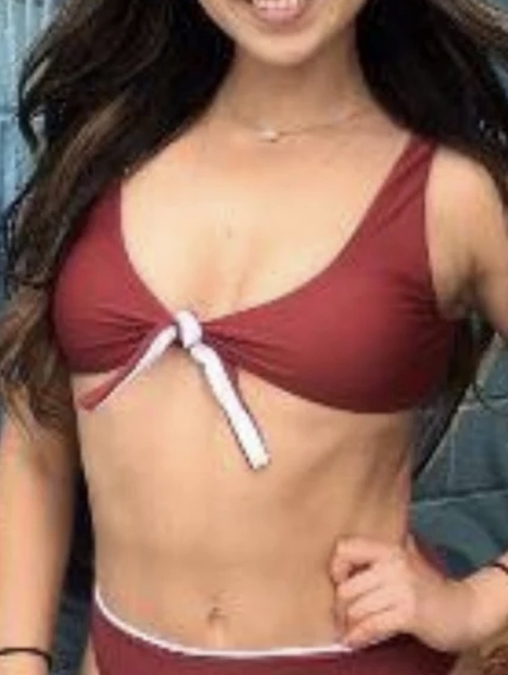🔥 Sunny Co Rose Maroon Red Twist Tie Front Bikini Top